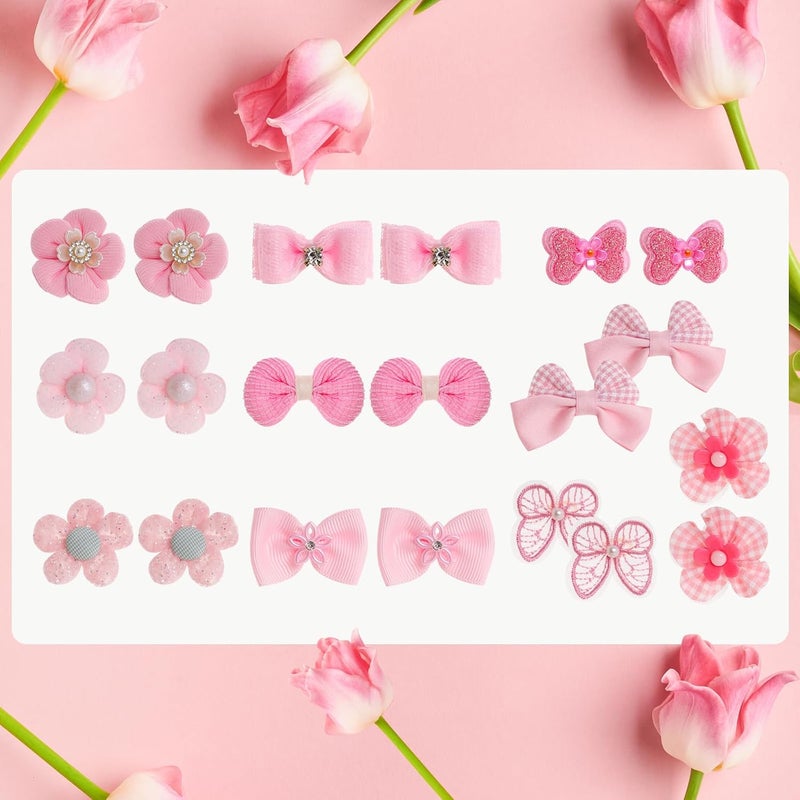 Gvhntk 20Pcs Light Pink Small Dog Hair Bows Cute Puppy Dog Bowknot Hair Bow Bulk with Rubber Bands Elastic Lace Rhinestone Pearls Hair Ties Mix Style Handmade Flower Bow Dog Cat (Light Pink, Cute pattern) - Image 3
